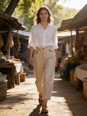 Talbots Irish Linen Blend Beige High Rise Barrel Leg Pants Size 14